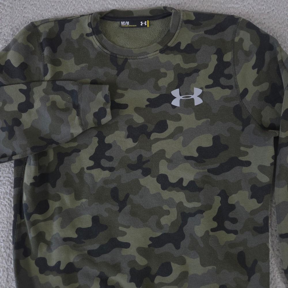 Under Armour Sweatshirt Mens M Green Camo Rival Cotton Novelty Crew Top Fleece